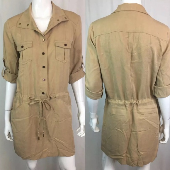 Cache Button Up Tencel Drawstring Shirt Dress - Picture 1 of 11